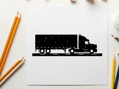 Silhouette of a semi truck on the road