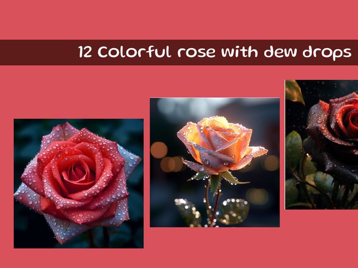 Colorful rose with dew drops