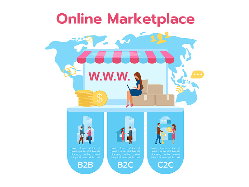 Online marketplace flat infographic vector template