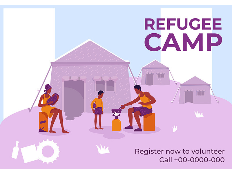 Refugee camp poster flat vector template