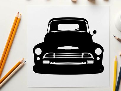 Silhouette of a classic chevrolet truck from the front view