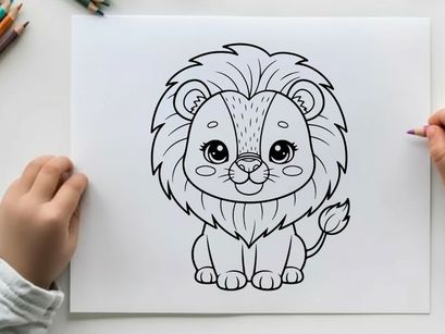 Cute white lion cub cartoon vector illustration flat design