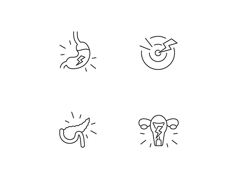 Stomachache linear icons set