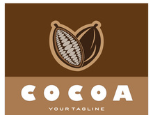 cocoa logo,cocoa bean,cocoa tree,cocoa branches and leaves,chocolate mix on white background,vintage,modern,simple,minimalist icon illustration template design vector