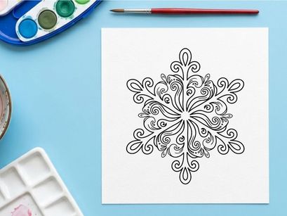 Decorative snowflake line art illustration for Christmas holiday design and winter decor