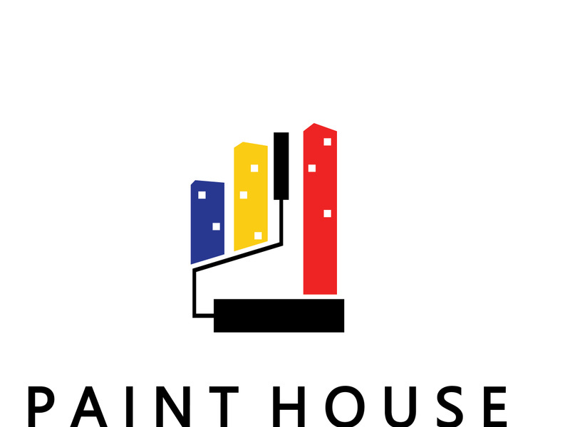 logo icon illustration house paint with a blend of brushes and rollers for house wall paint design, minimalist house, painting, interior, building, property business, wallpaper, vector concept