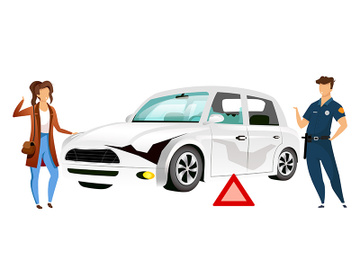 People by broken car flat color vector faceless characters preview picture