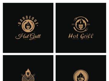 Simple Barbecue Vintage hot grill, with crossed flames and spatula. Logo for restaurant, badge, cafe and bar.vector preview picture