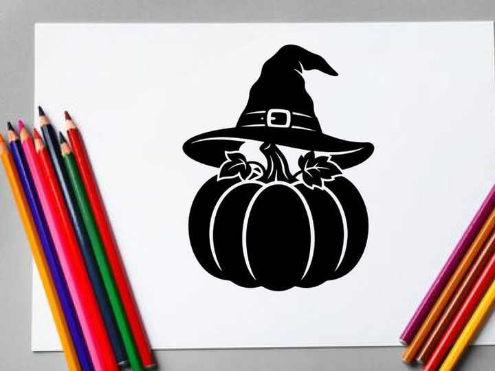 Sombrero de bruja de Halloween y silueta de calabaza para decoración otoñal