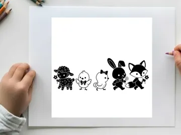 Silhouette of cute cartoon animals in a row preview picture