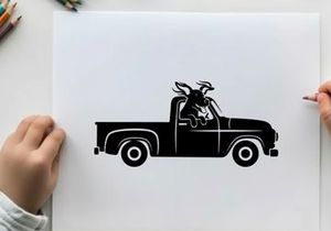 Silhouette of a pickup truck with a motorcycle in the back