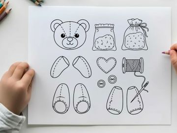 Cute sewing kit items and teddy bear flat design vector illustration preview picture