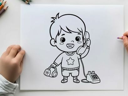 cute boy talking on retro phone vector illustration
