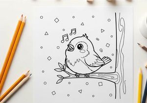 Singing bird on branch music notes vector illustration