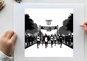 Silhouette of runners at the turkey trot 5k finish line with crowd