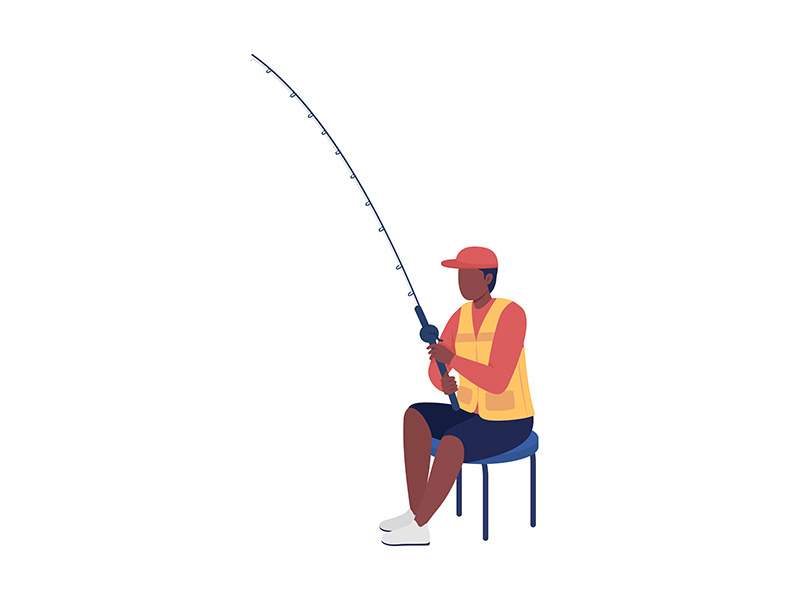 Young man with fishing pole semi flat color vector character