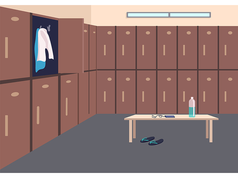 Empty locker room flat color vector illustration