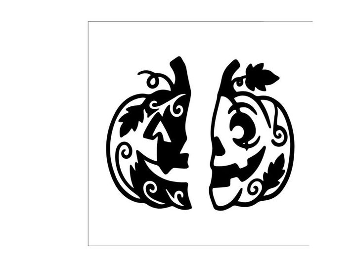 Decorative Halloween Pumpkin Face Illustration with Swirling Patterns