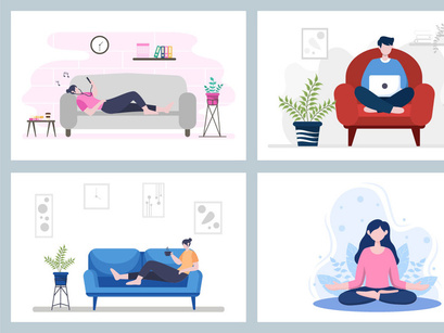 18 Relax at Home Vector Flat Illustration