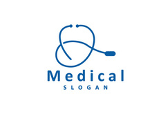 Stethoscope Logo, Simple Line Model Health Care Logo Design