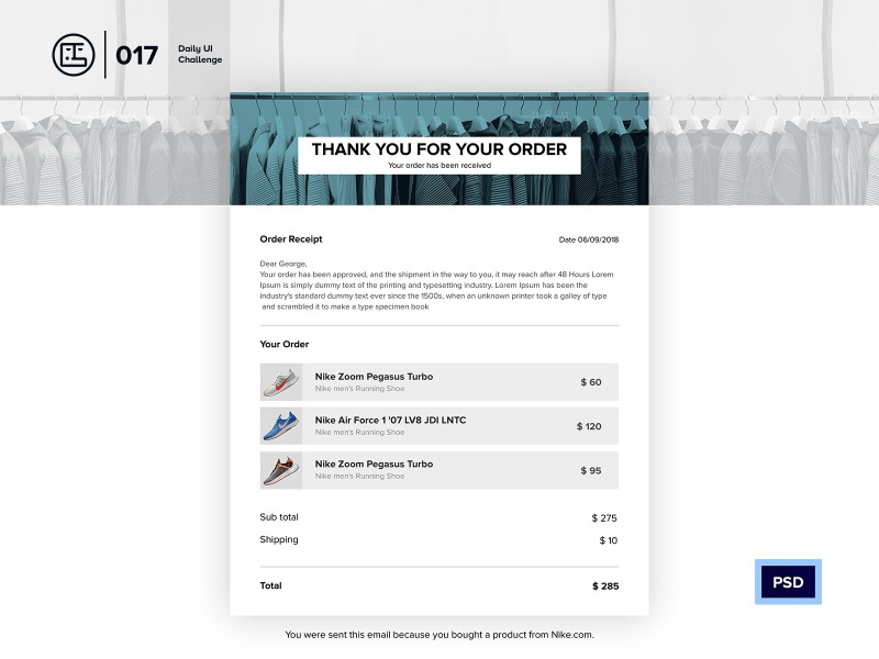 Mailer / Email Receipt | Daily UI challenge - Day 017/100