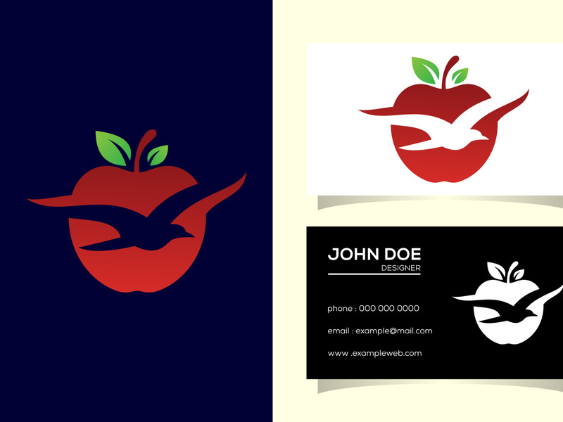 Flying bird and apple fruit logo sign symbol in flat style on white background