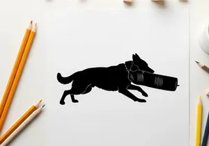 Dog silhouette running with a bite sleeve in mouth