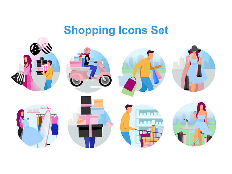 Shopping flat concept icons set