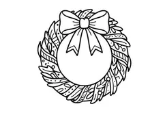 Christmas wreath line art illustration with a decorative bow for holiday coloring pages.