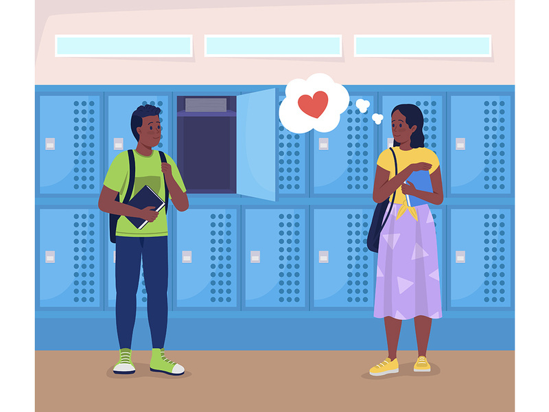 High school love color vector illustration