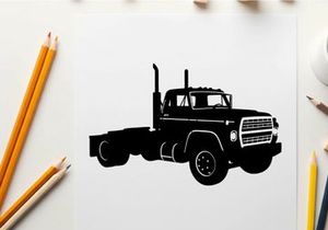 Silhouette of a large black truck with a flatbed and exhaust pipes silhouette