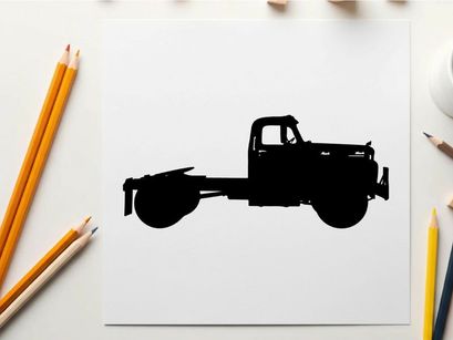 Silhouette of a classic pickup truck with flatbed and cab silhouette