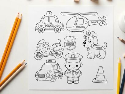 Police force icons set flat design vector illustration