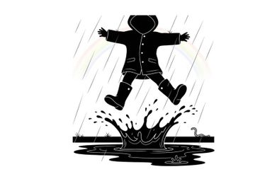Silhouette of a child jumping in a puddle on a rainy day preview picture