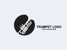 Trumpet logo design, generate melody, musical instrument vector sketch illustration