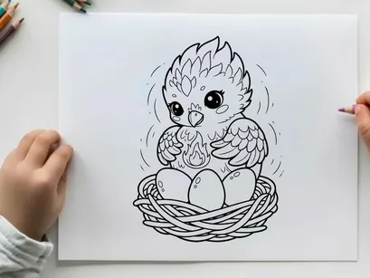 Cute baby bird in nest vector illustration flat design