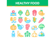 Healthy Food Vector Thin Line Icons Set