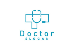 Stethoscope Logo, Simple Line Model Health Care Logo Design