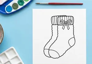 Hand-drawn Christmas stocking with bow and cuff for holiday home decor and festive gifting