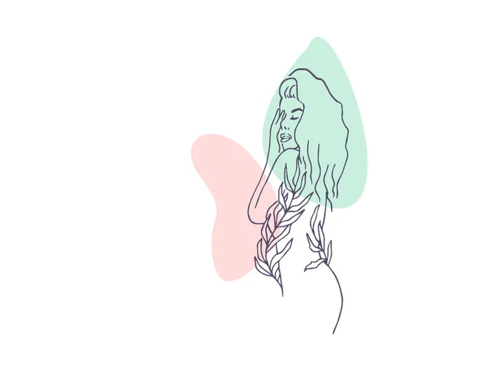 Line art portrait woman, Flower face one line vector illustration