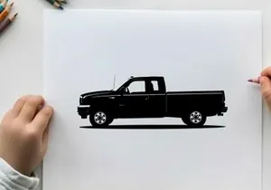 Silhouette of a pickup truck against a white background
