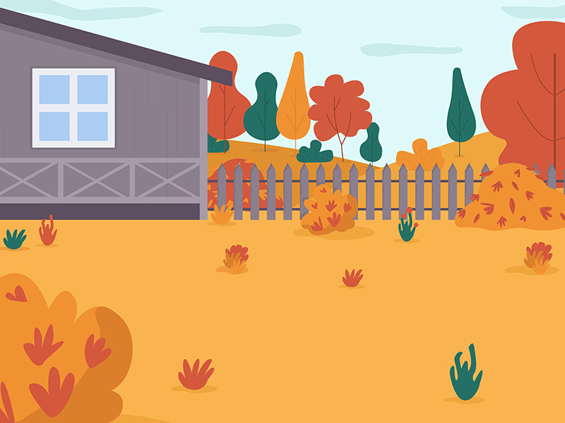 Autumn house backyard semi flat vector illustration