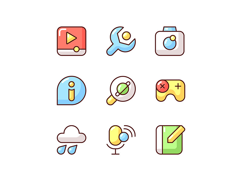 Smartphone interface RGB color icons set