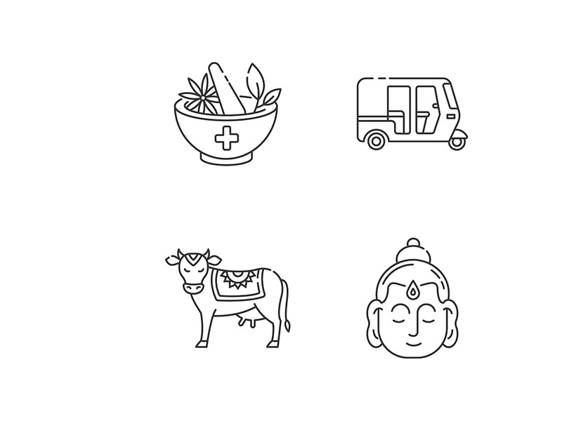 Indian culture pixel perfect linear icons set