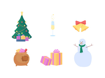 Christmas holiday decoration flat color vector object set preview picture