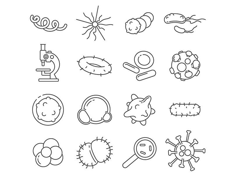 Bacteria thin line vector icons set