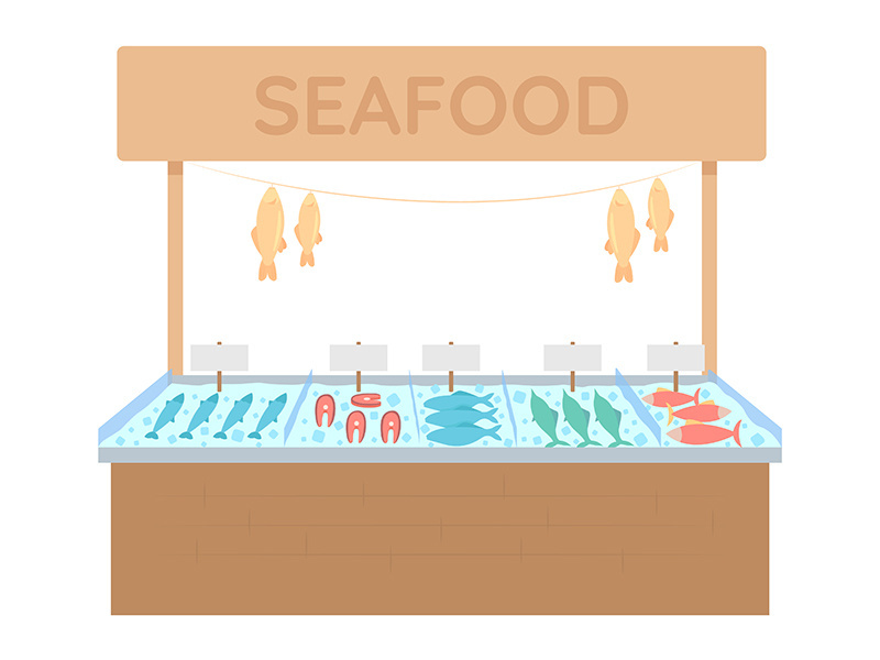 Seafood market stall semi flat color vector object
