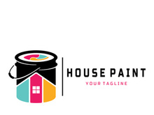logo icon illustration house paint with a blend of brushes and rollers for house wall paint design, minimalist house, painting, interior, building, property business, wallpaper, vector concept