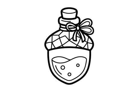 Cute cartoon perfume bottle with smiling face for Halloween. Whimsical scented container illustration with bow and floral decoration.