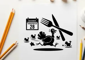 Thanksgiving turkey silhouette with utensils and calendar on november 28